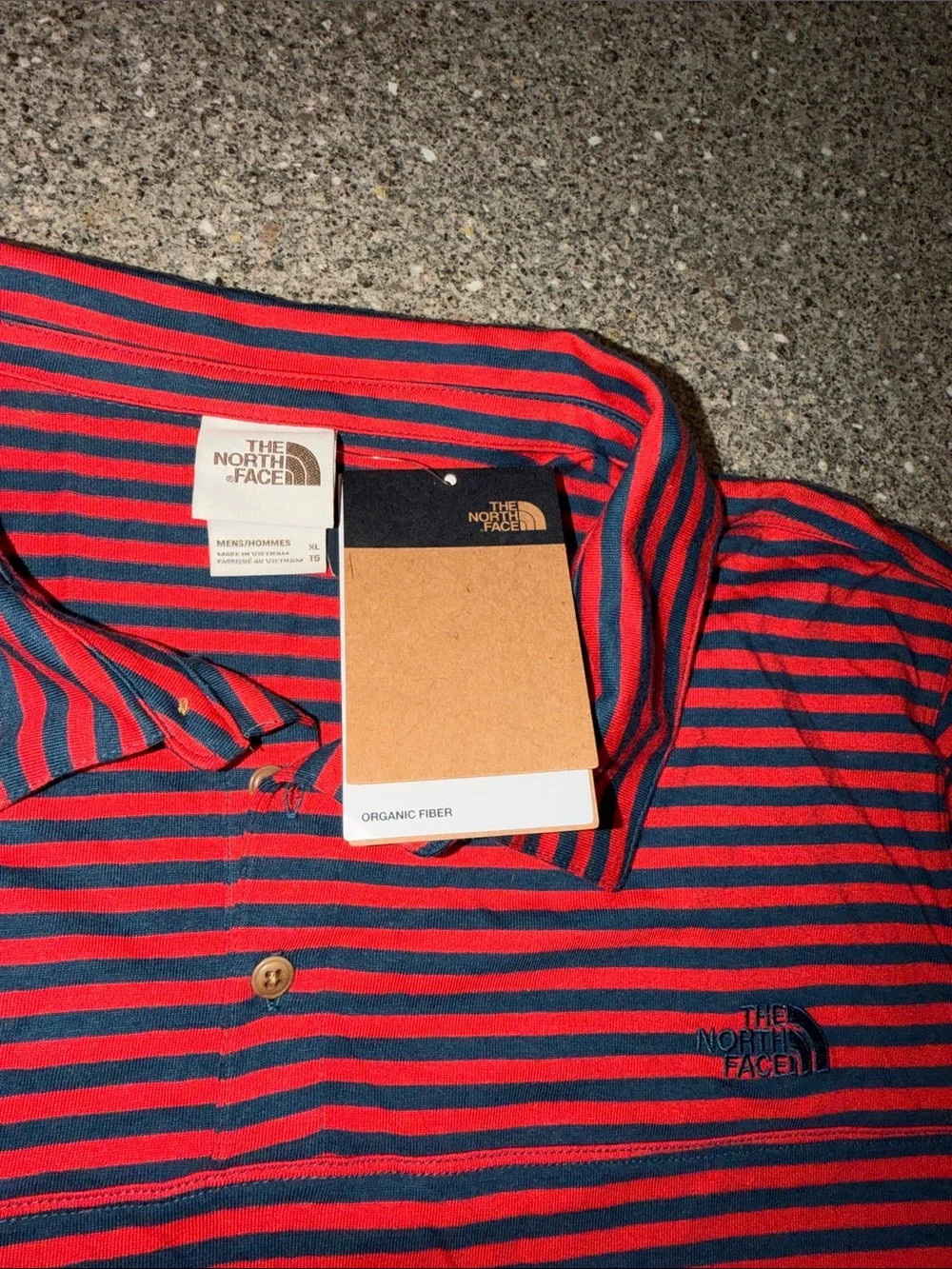 The North Face Men's Red and Navy Striped Polo